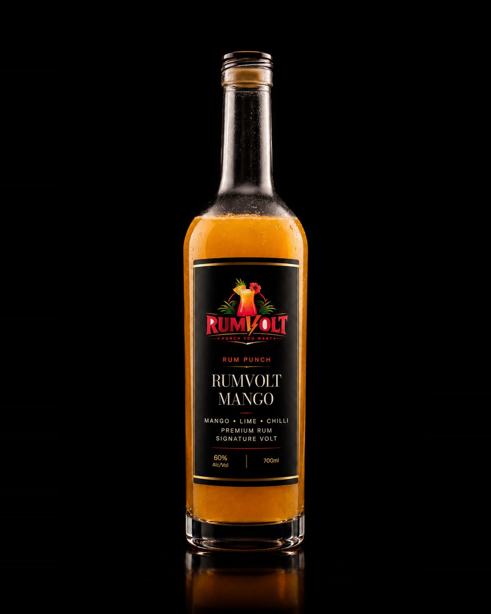 RUMVOLT MANGO bottle — Mango • Lime • Chilli, 60% Alc/Vol, 700ml