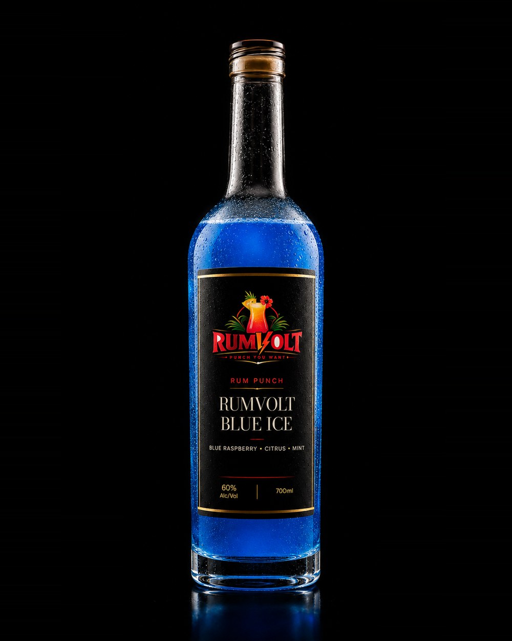 RUMVOLT BLUE ICE bottle — Blue Raspberry • Citrus • Mint, 60% Alc/Vol, 700ml