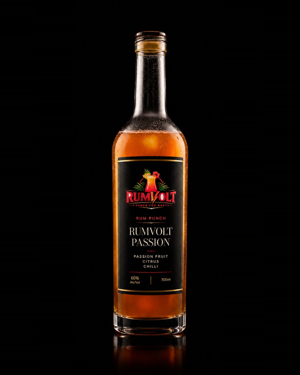RUMVOLT PASSION bottle — Passion Fruit • Citrus • Chilli, 60% Alc/Vol, 700ml